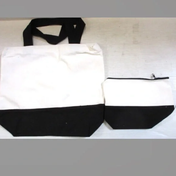 LEIFIDE CANVAS TOTE BAG AND MAKEUP BAG SET  WITH HANDLES New - Picture 2 of 2